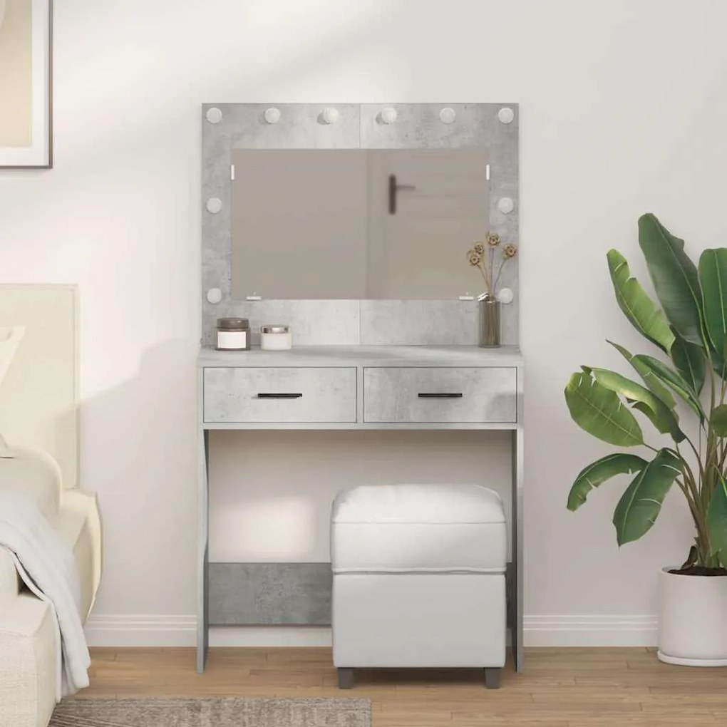 vidaXL Κομοδίνο με συρτάρι Γκρι σκυροδέματος 78.5 x 41 x 135 εκ