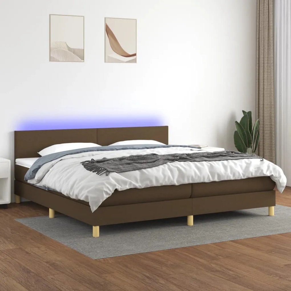 Κρεβάτι Boxspring με Στρώμα &amp; LED Σκ.Καφέ 200x200 εκ Υφασμάτινο