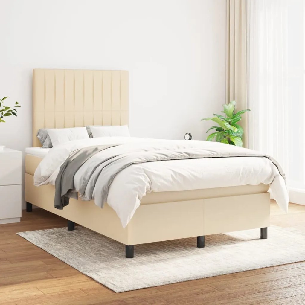 vidaXL Κρεβάτι Boxspring με Στρώμα Κρεμ 120x200 εκ. Υφασμάτινο