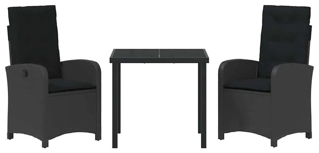 vidaXL Σέτ φαγητού για κήπο με μαξιλάρι 3 pcs Μαύρο συνθετικό ρατάν