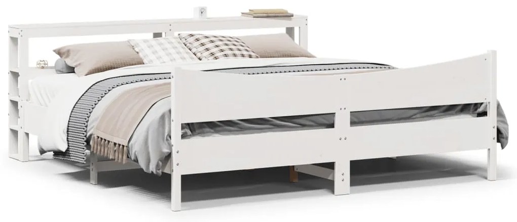 vidaXL Πλαίσιο Κρεβατιού με Κεφαλάρι Λευκό 200x200 εκ. από Μασίφ Πεύκο