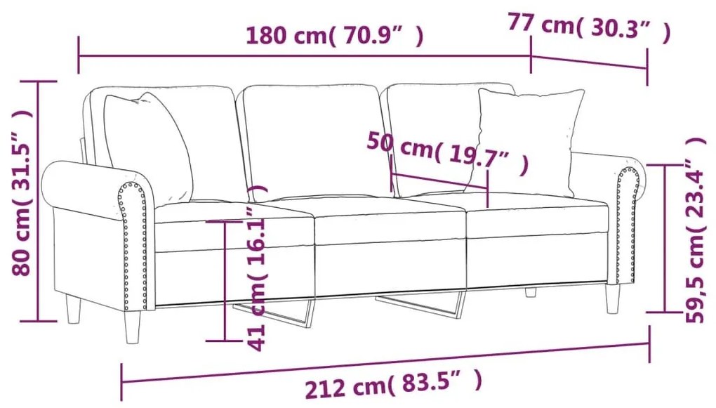Καναπές Τριθέσιος Ανοιχτό γκρι 180 εκ. Βελούδινος με Μαξιλάρια - Γκρι
