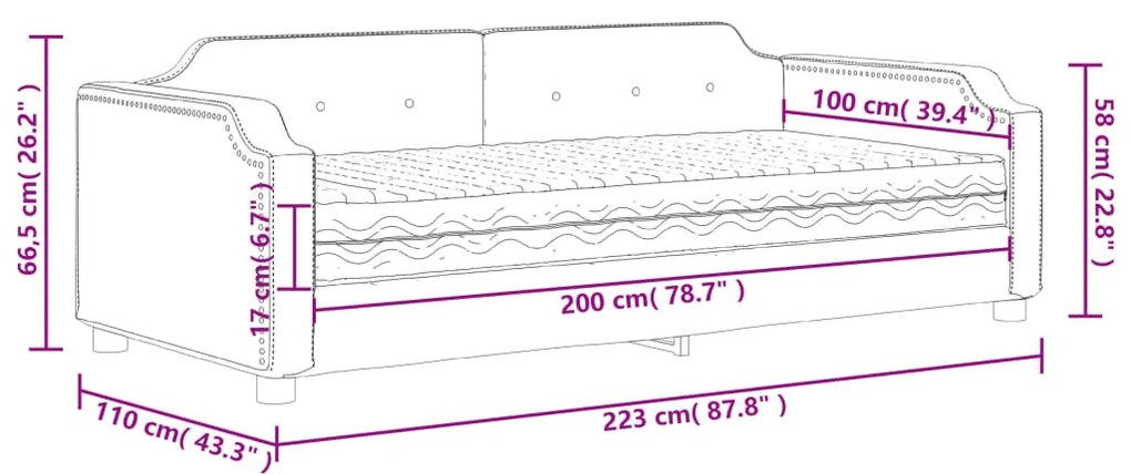 Καναπές Κρεβάτι με Στρώμα Μαύρο 100 x 200 εκ. Υφασμάτινο - Μαύρο