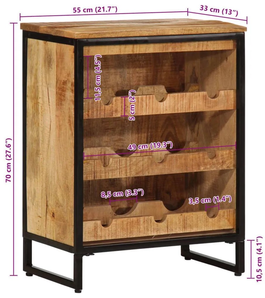 Ραφιέρα Κρασιών για 9 Μπουκάλια 55x33x70 εκ. Μασίφ Ξύλο Μάνγκο - Καφέ