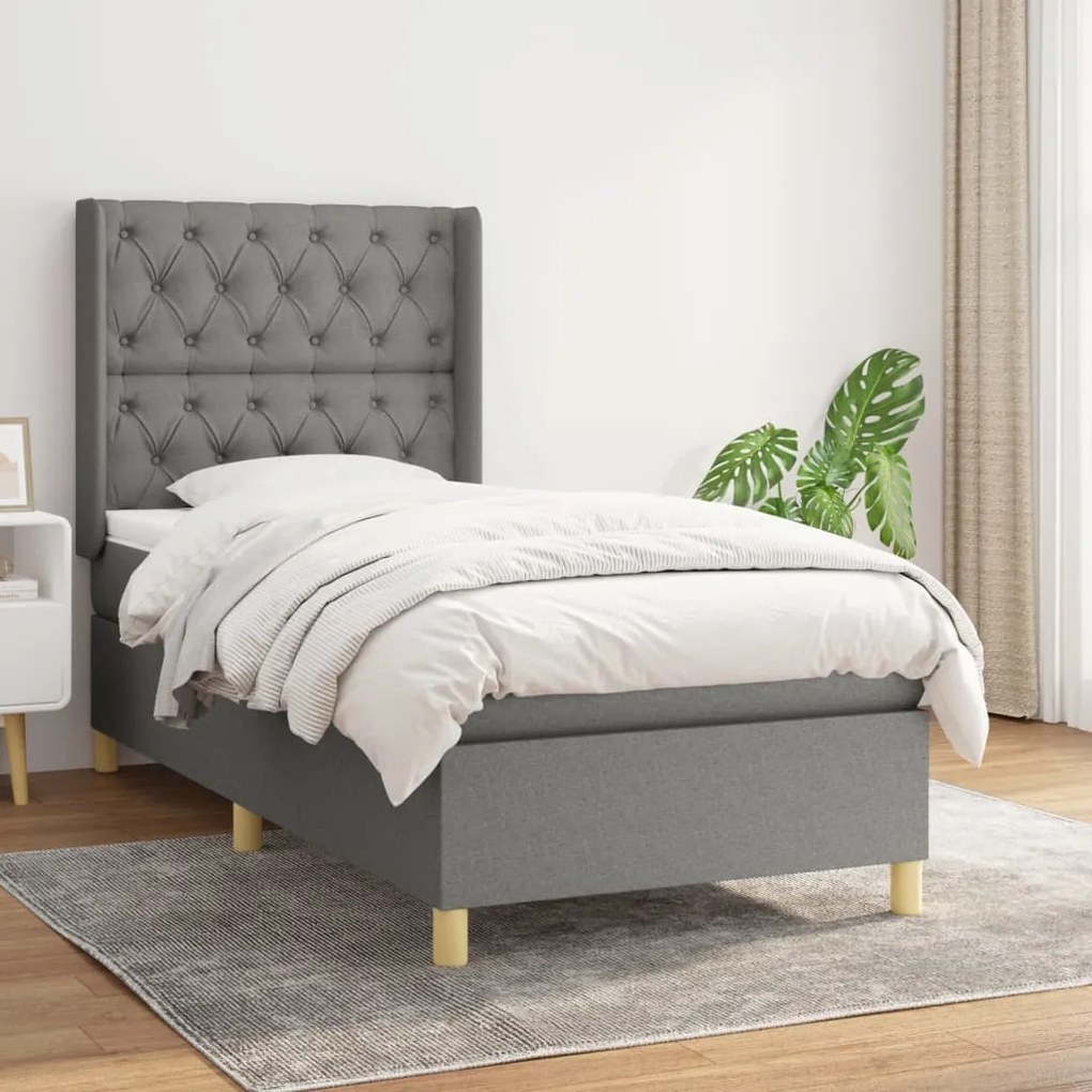 vidaXL Κρεβάτι Boxspring με Στρώμα Σκούρο Γκρι 80x200 εκ. Υφασμάτινο