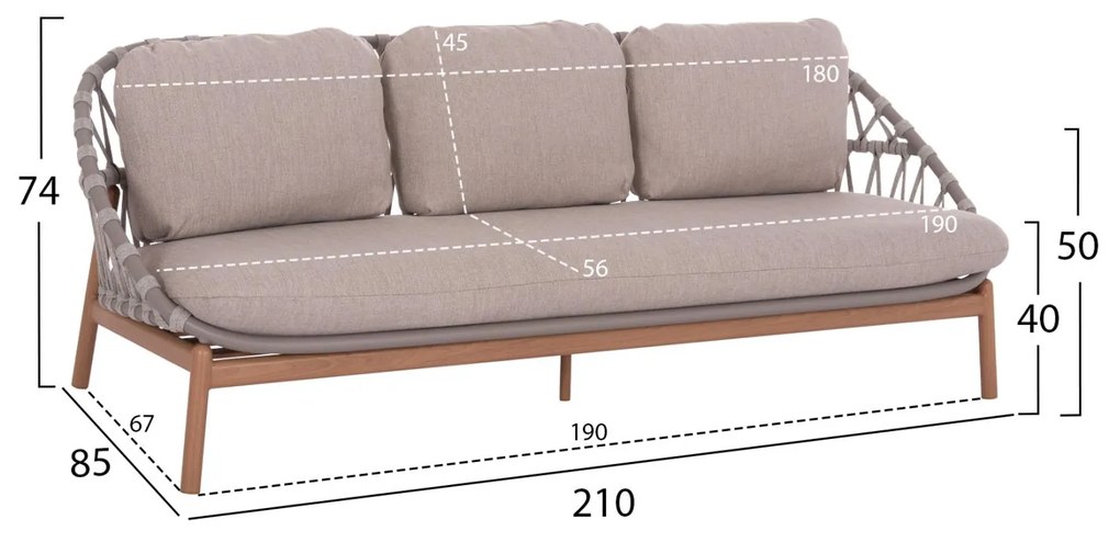 Σετ Κήπου Σαλόνι KRΟM C6360.02 5 τεμ. Αλουμίνιο - Σχοινί Strap - 3D PRINTED Glass 210x85x74 εκ.