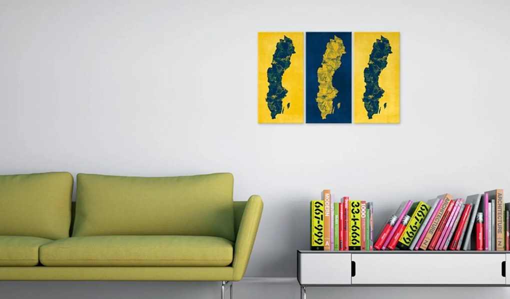 Πίνακας - Painted map of Sweden - triptych 120x80