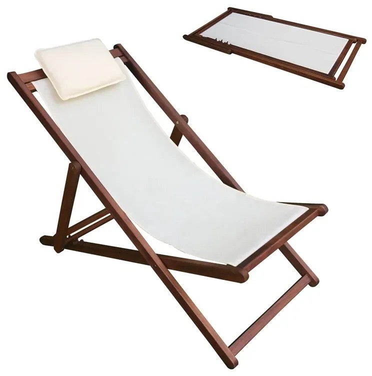 WOODWELL Σαιζ-Λόνγκ - Ξαπλώστρα 3 Θέσεων Acacia - Ύφασμα Εκρού Water Repellent 58x104x72cm Ε779,9