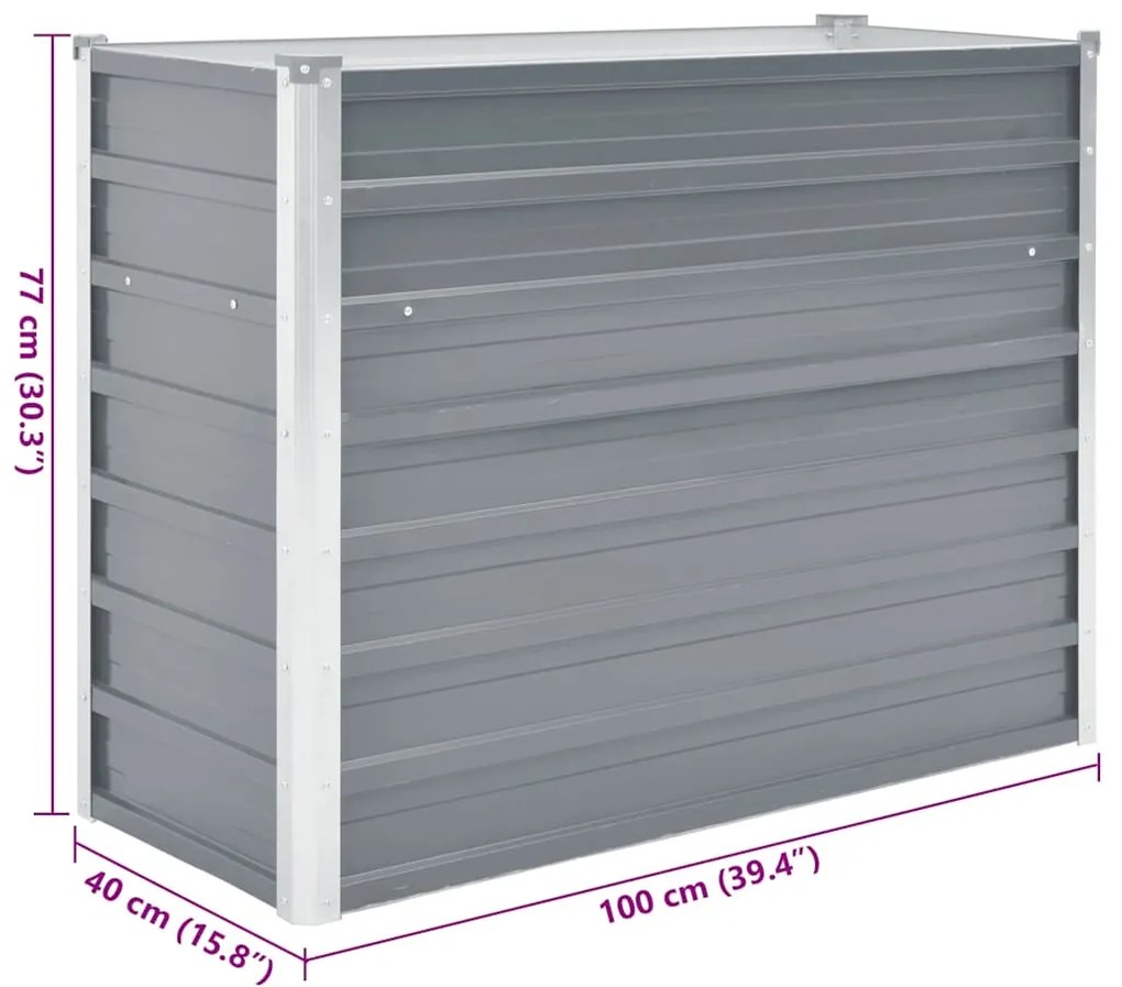 vidaXL Ζαρντινιέρα Υπερυψωμένη Γκρι 100x40x77 εκ. Γαλβανισμ. Χάλυβας