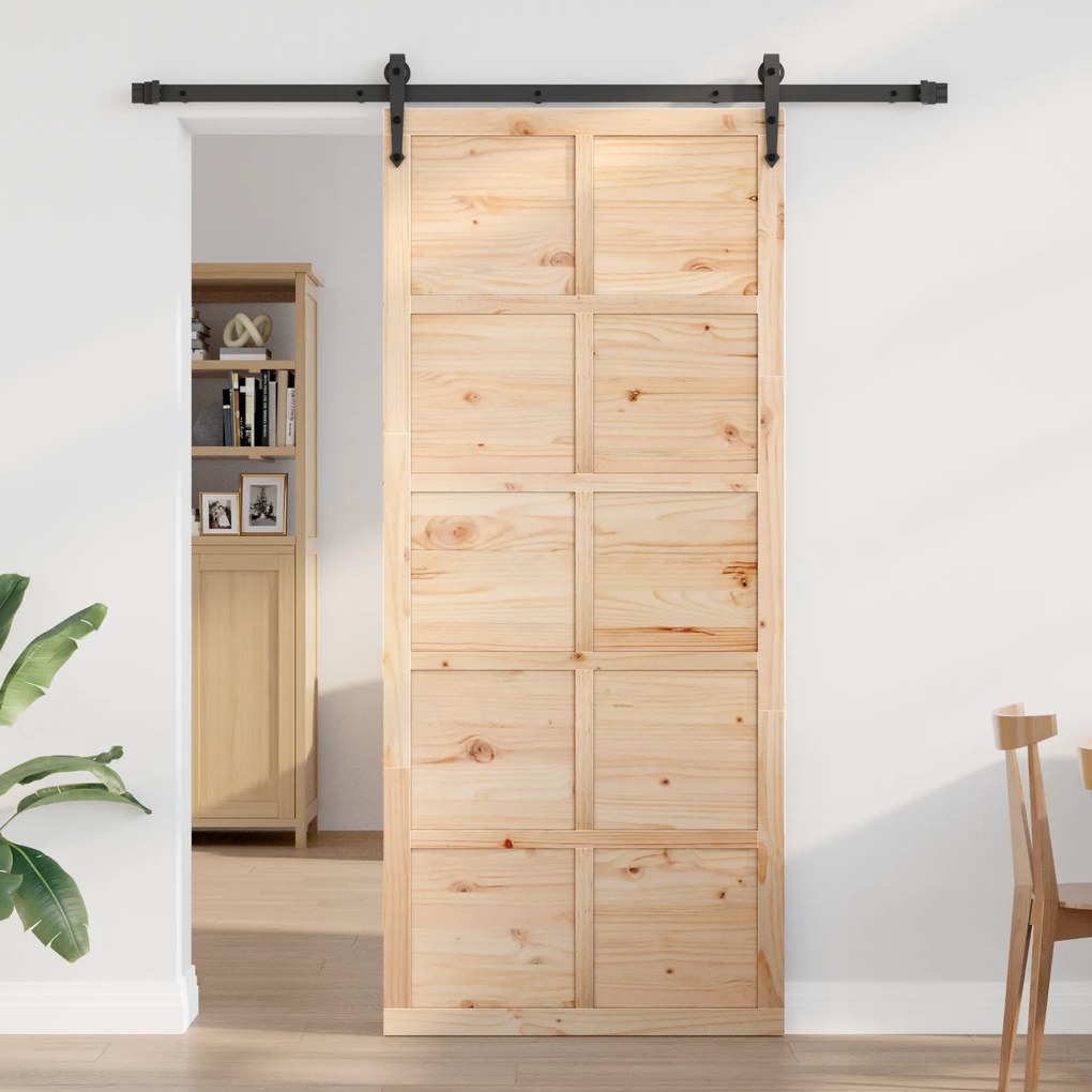 vidaXL Πόρτα αχυρώνα Καφέ 100 x 210 cm Μασίφ ξύλο πεύκου