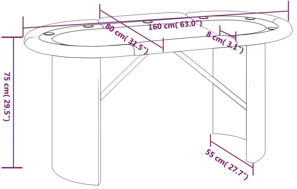 vidaXL Τραπέζι Πόκερ για 10 Παίκτες Μπλε 160 x 80 x 75 εκ.