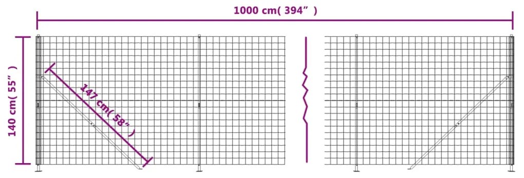 vidaXL Συρματόπλεγμα Περίφραξης Πράσινο 1,4 x 10 μ. με Βάσεις Φλάντζα