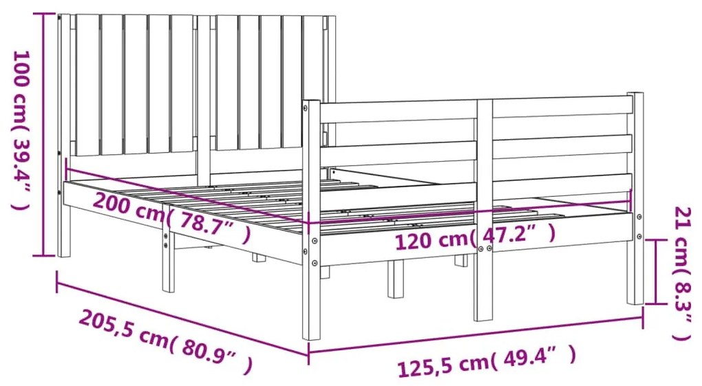 Πλαίσιο Κρεβατιού με Κεφαλάρι Λευκό 120x200 εκ. Μασίφ Ξύλο - Λευκό