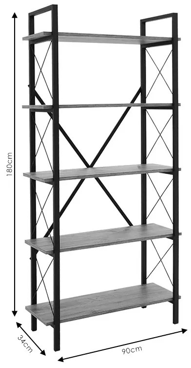 Βιβλιοθήκη PWF-0604 pakoworld καρυδί-μαύρο 100x24x180εκ - 071-001422