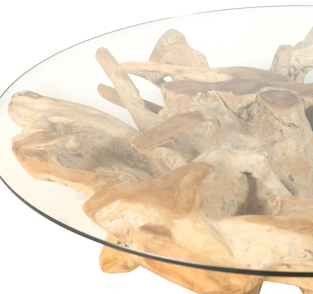 Coffee Table S Line Ø107cm X Y46cm ρίζα teak με γυάλινη επιφάνεια S1623-00N3