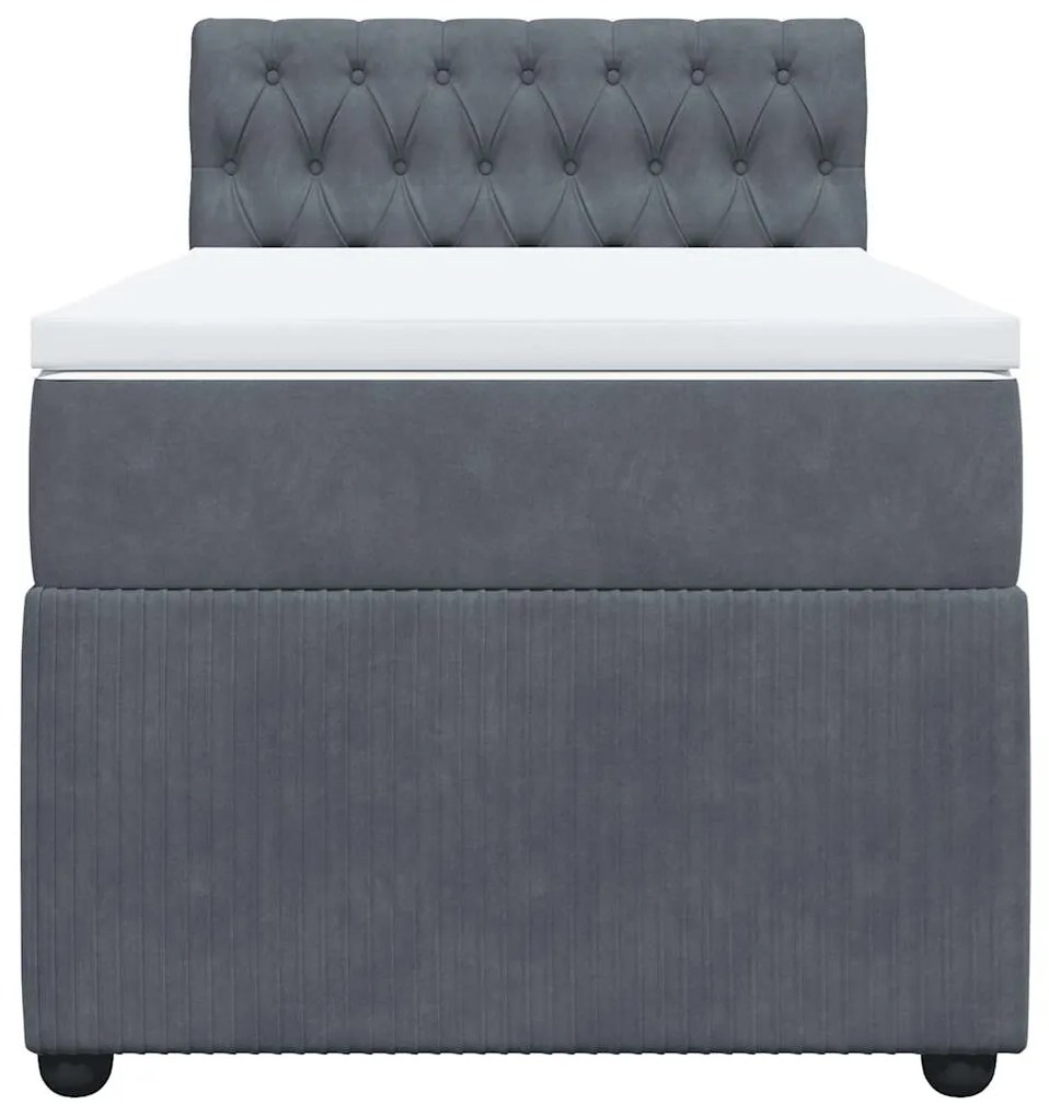 vidaXL Κρεβάτι Boxspring με Στρώμα Σκούρο Γκρι 100x200 εκ. Βελούδινο