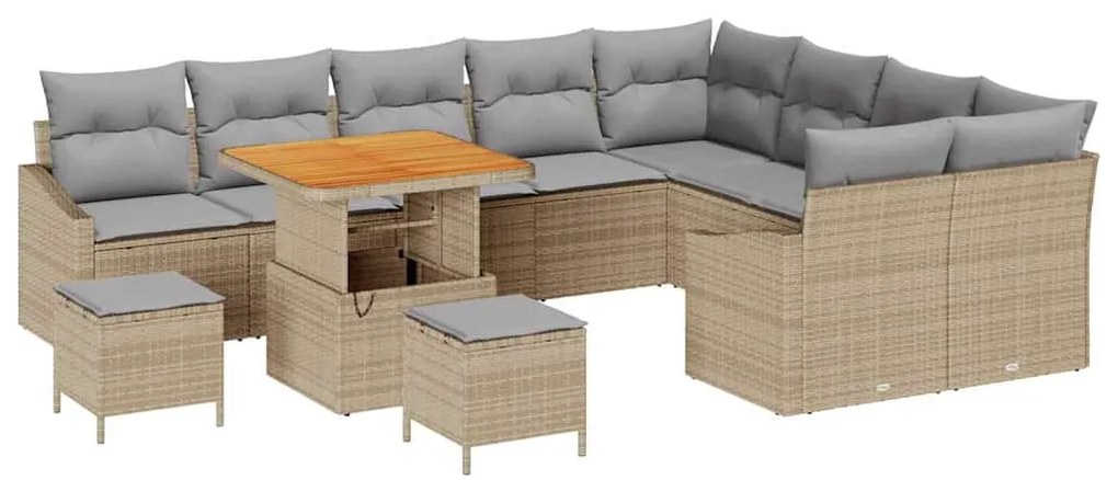 vidaXL Σετ Καναπέ Κήπου με μαξιλάρι 12 pcs Μπεζ συνθετικό ρατάν