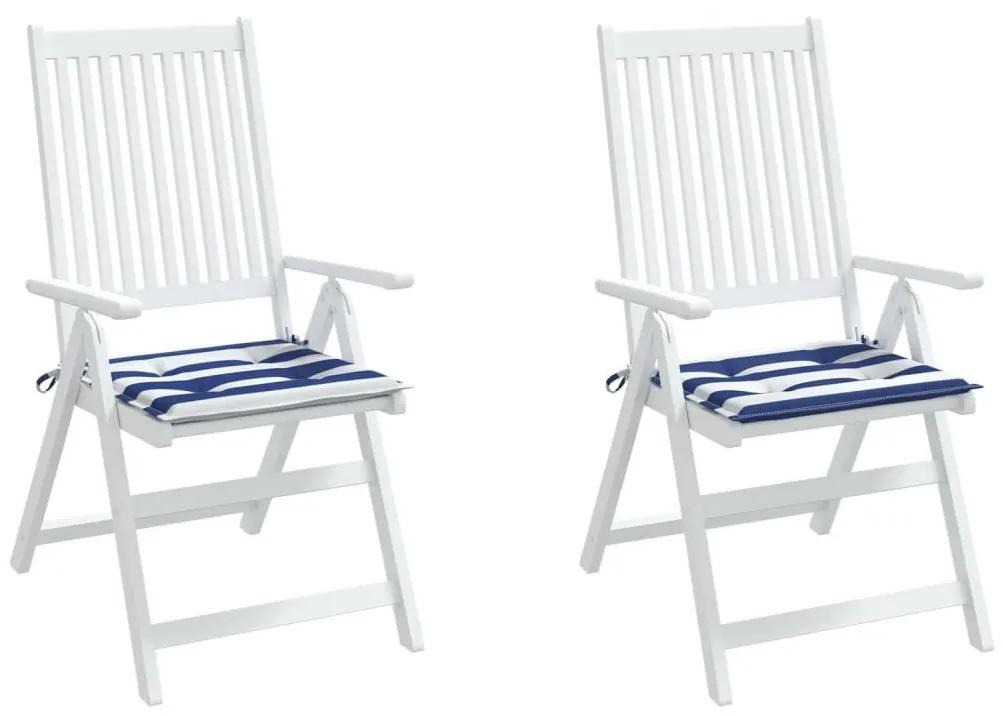Μαξιλάρια Καρέκλας 2 τεμ. Μπλε/Λευκό Ριγέ 50x50x3 εκ Υφασμάτινα - Πολύχρωμο