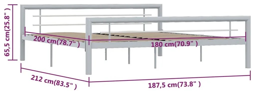 Πλαίσιο Κρεβατιού Γκρι / Λευκό 180 x 200 εκ. Μεταλλικό - Γκρι