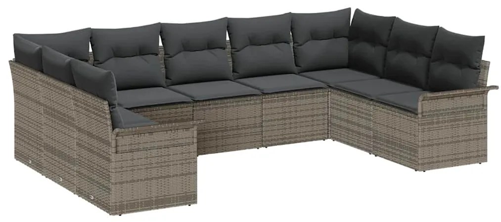 vidaXL Σετ Καναπέ Κήπου με μαξιλάρι 9 pcs Γκρι Πολυ ράταν