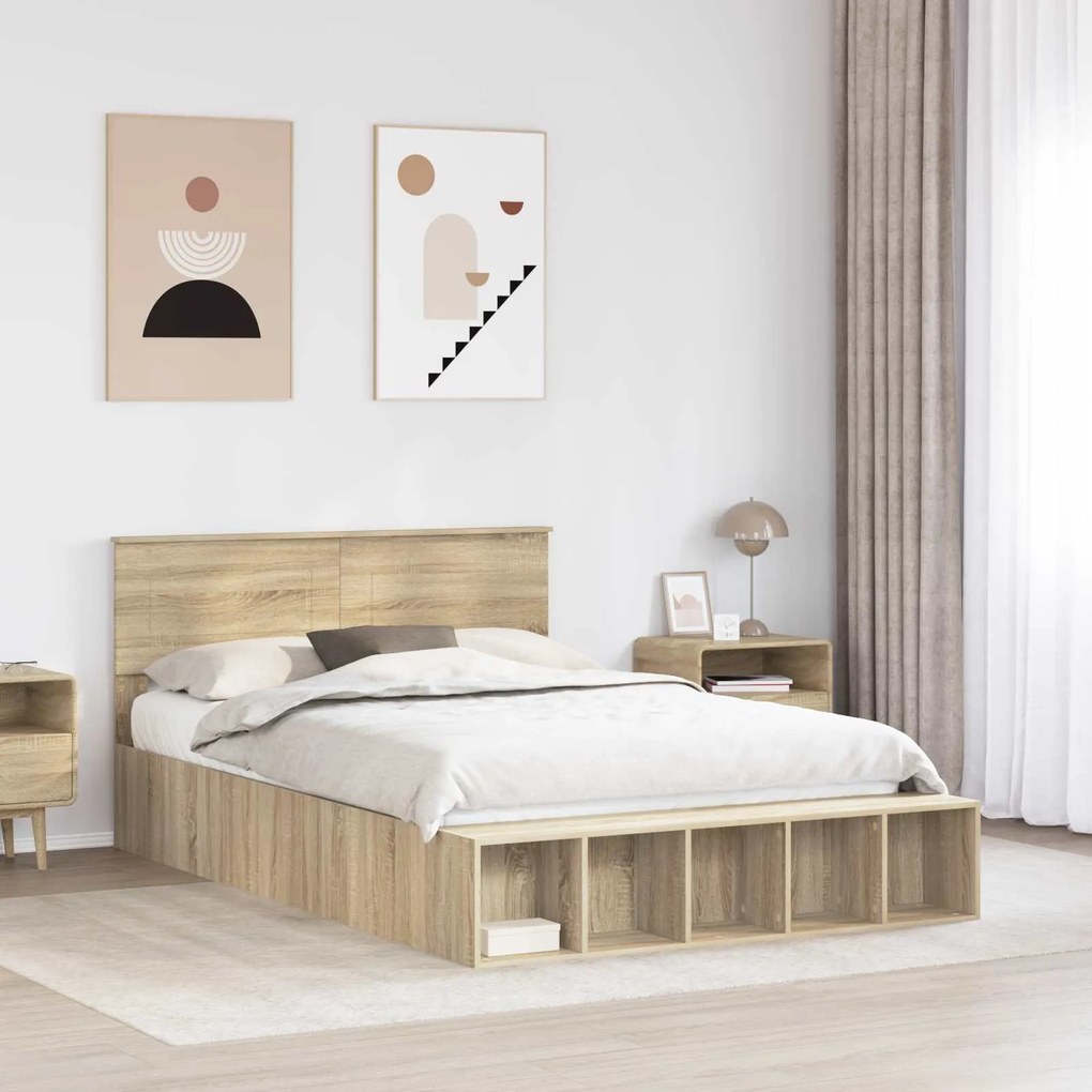 vidaXL Σκελετός Κρεβατιού Δρύς Sonoma 140 x 190 cm Επεξεργασμένο ξύλο