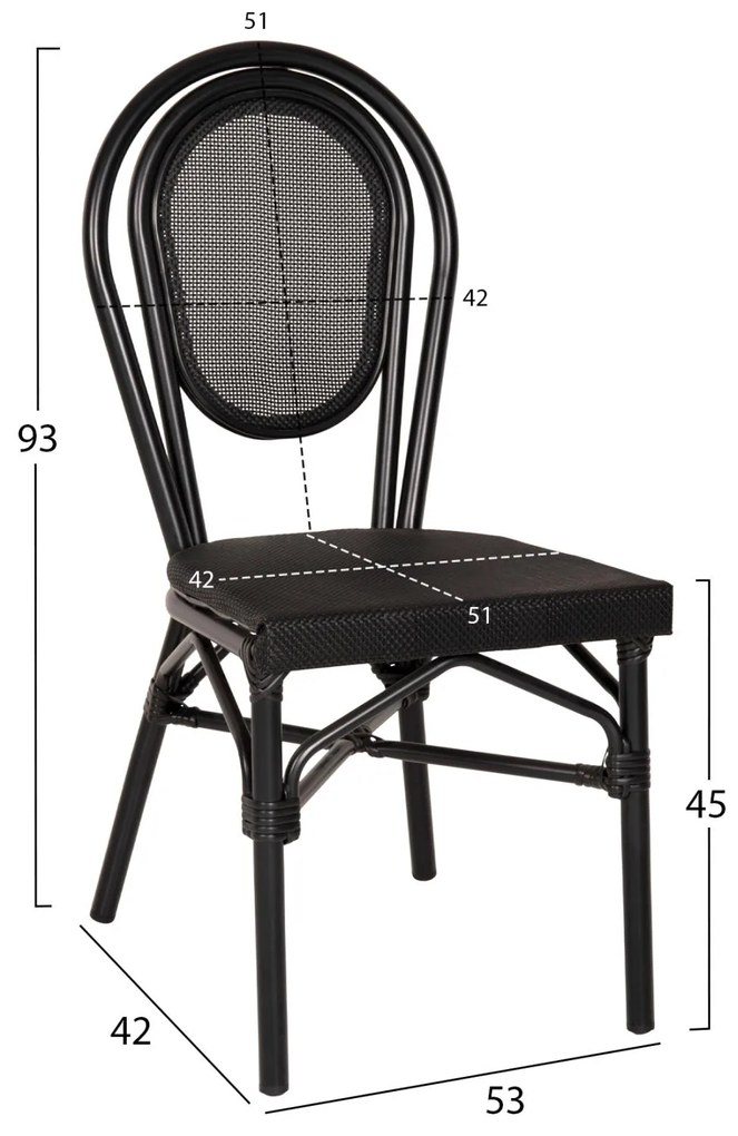 Καρέκλα TRENT C5052 Αλουμινίου Bamboo Look με Textline Μαύρη 45x57x88 εκ. 45x57x88 εκ.