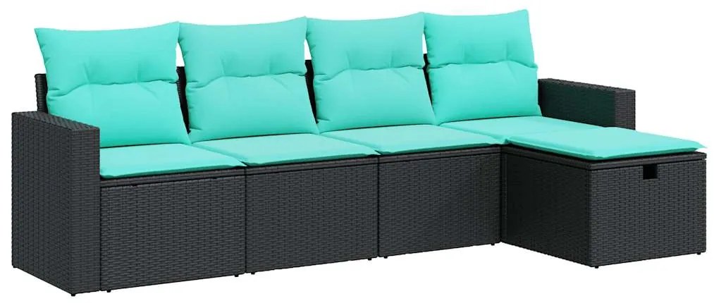 vidaXL Σετ Καναπέ Κήπου 5 Τεμαχίων Μαύρο Συνθετικό Ρατάν με Μαξιλάρια