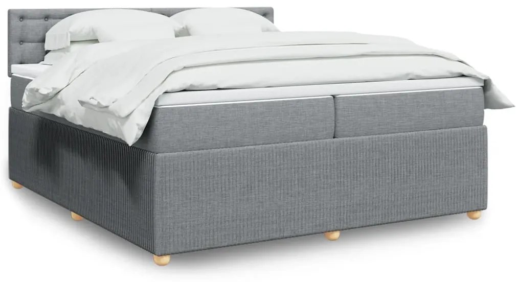 Κρεβάτι Boxspring με Στρώμα Ανοιχτό Γκρι 200x200 εκ. Υφασμάτινο