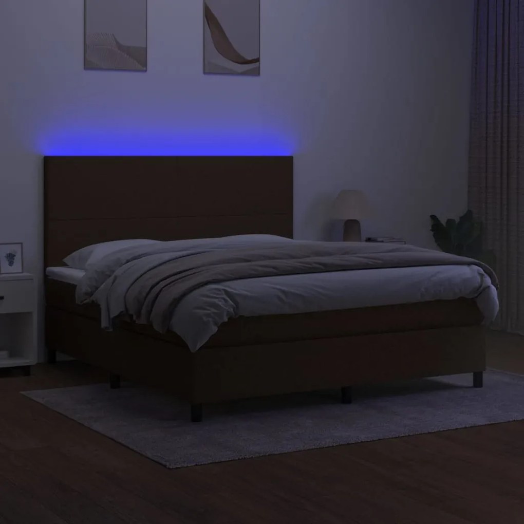 ΚΡΕΒΑΤΙ BOXSPRING ΜΕ ΣΤΡΩΜΑ &amp; LED ΣΚ.ΚΑΦΕ 160X200ΕΚ. ΥΦΑΣΜΑΤΙΝΟ 3134728