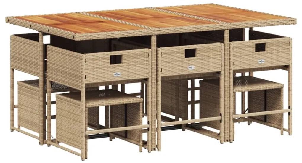 vidaXL Σετ Τραπεζαρίας Κήπου 11 τεμ. Μπεζ Συνθετικό Ρατάν με Μαξιλάρια