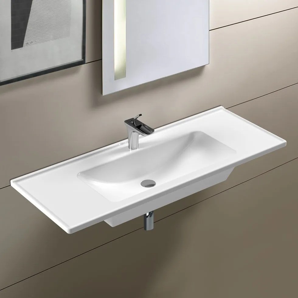 Serel Slim 3037 Hygiene Plus Λευκός Πορσελάνινος Νιπτήρας Μπάνιου Κρεμαστός ή Επικαθήμενος Επίπλου 100x46 cm