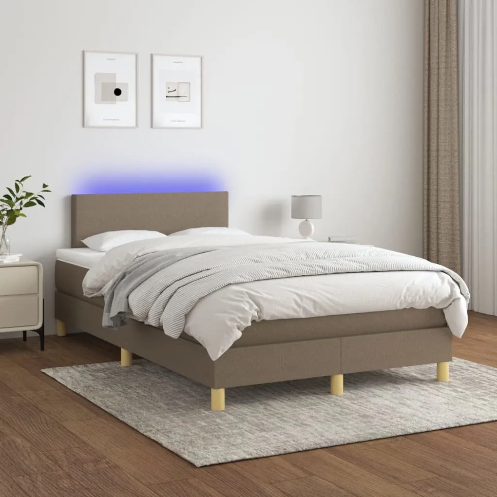 vidaXL Κρεβάτι Boxspring με Στρώμα & LED Taupe 120x200 εκ. Υφασμάτινο