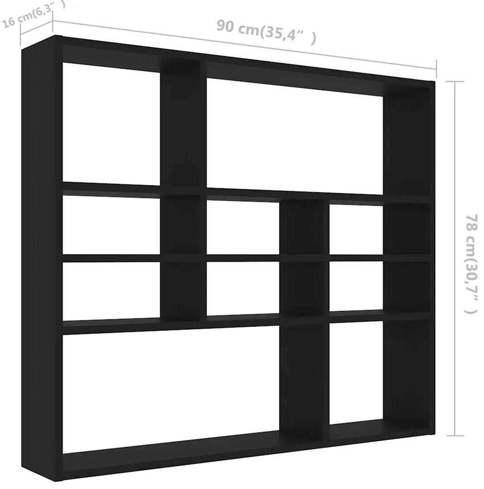 vidaXL Ραφιέρα Τοίχου Μαύρη 90 x 16 x 78 εκ. από Επεξεργασμένο Ξύλο