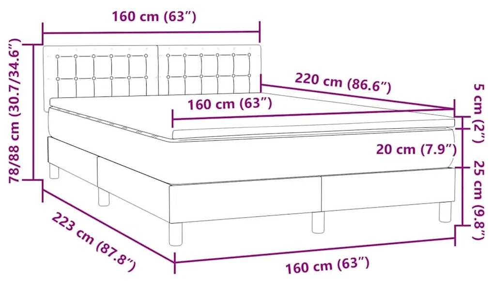 Box Spring Κρεβάτι με στρώμα Σκούρο γκρι 160x220 cm Βελούδινο - Γκρι