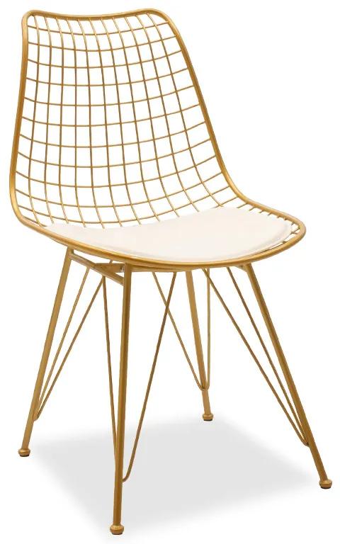 Καρέκλα Taj μέταλλο χρυσό-μαξιλάρι PVC λευκό Υλικό: METAL WIRE - PVC CUSHION 058-000025