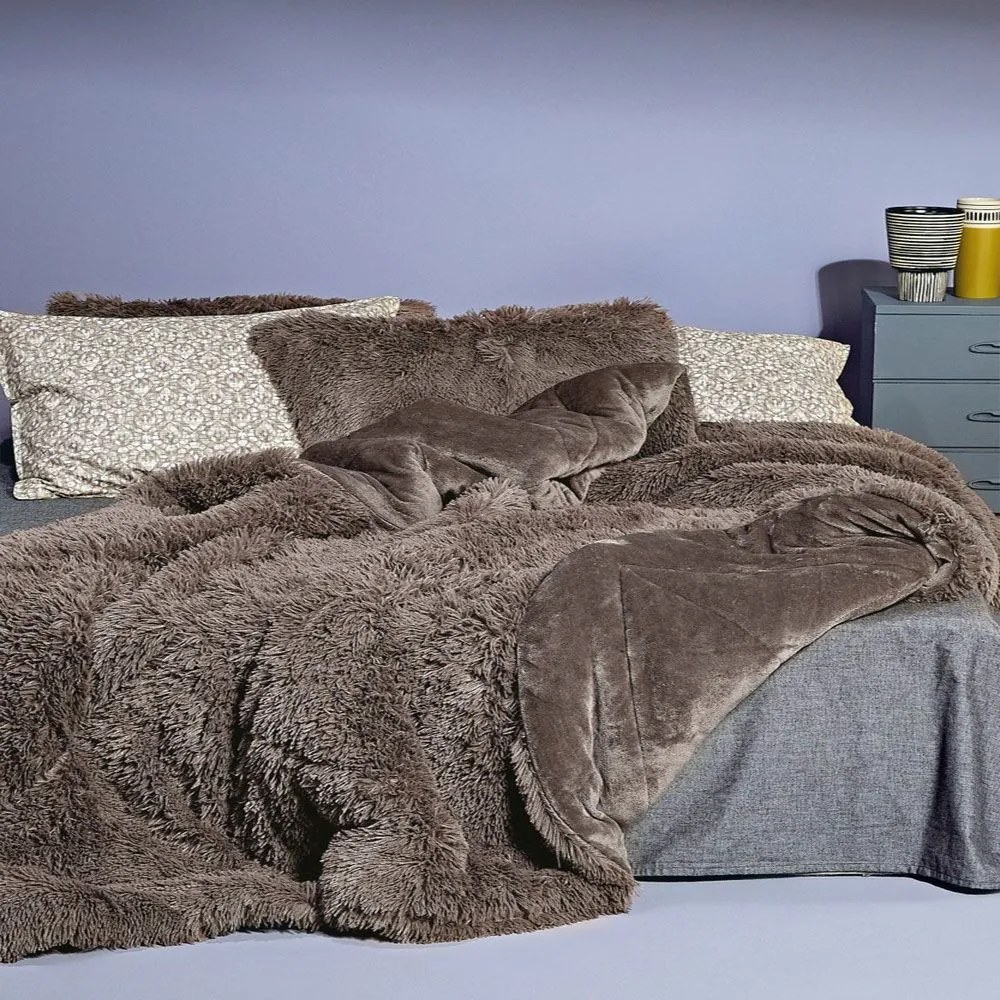 Κουβερτοπάπλωμα Γούνινο Calore 26 Brown Kentia Queen Size 220x240cm 100% Hollowfiber