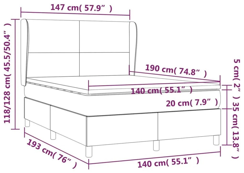 Κρεβάτι Boxspring με Στρώμα Σκούρο Μπλε 140x190 εκ. Βελούδινο - Μπλε