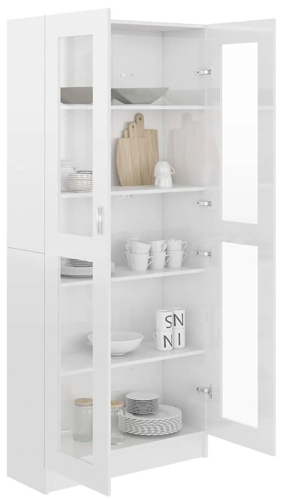 vidaXL Βιτρίνα Γυαλιστερό Λευκό 82,5 x 30,5 x 185,5 εκ. Επεξ. Ξύλο