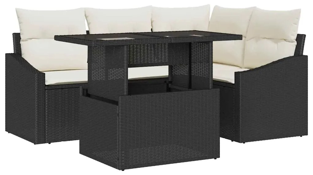 vidaXL Σετ Καναπέ Κήπου 5 pcs Μαύρο και κρεμ 100 x 55 x 73 εκ