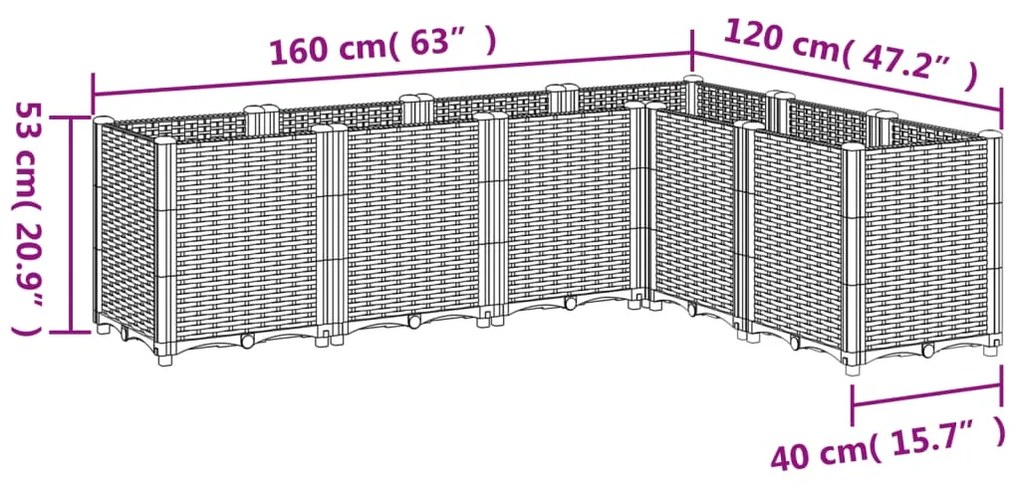 Ζαρντινιέρα Κήπου Ανοιχτό Γκρι 160x120x53 εκ. Πολυπροπυλένιο - Γκρι