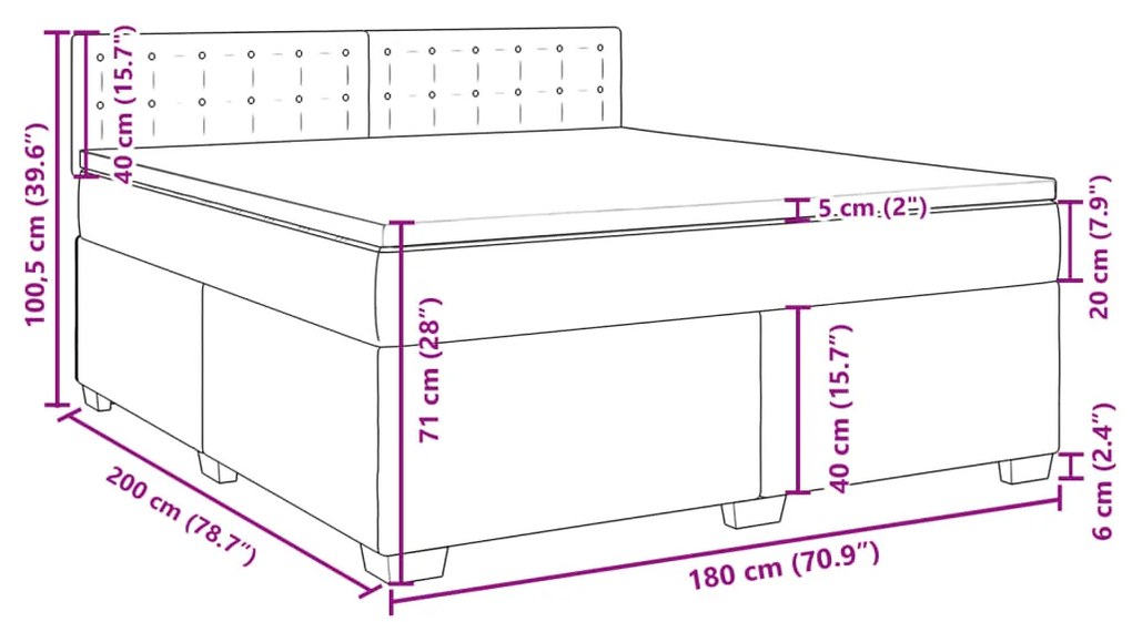 Κρεβάτι Boxspring με Στρώμα Σκούρο Γκρι 180x200 εκ Υφασμάτιν - Γκρι