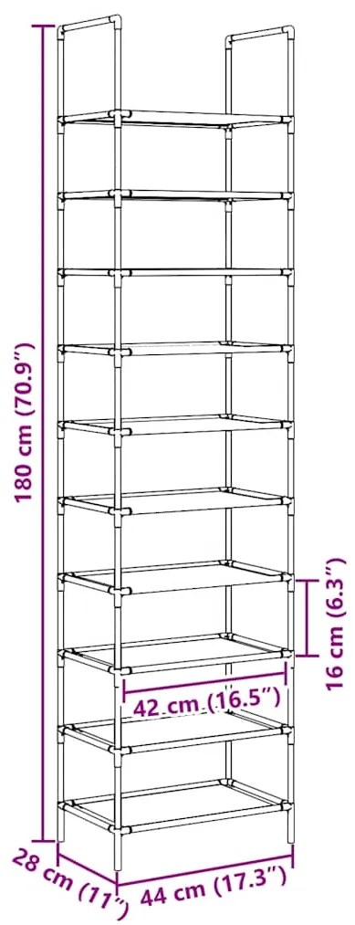 Ράφι παπουτσιών 10 επιπέδων μαύρο 44x28x180 cm - Μαύρο