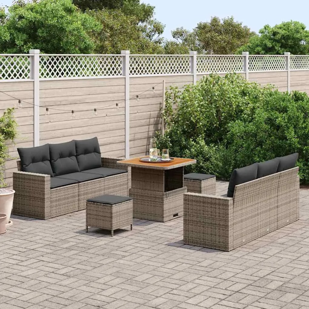 vidaXL Σετ Καναπέ Κήπου με μαξιλάρι 9 pcs Γκρι 80 x 80 x 71 cm