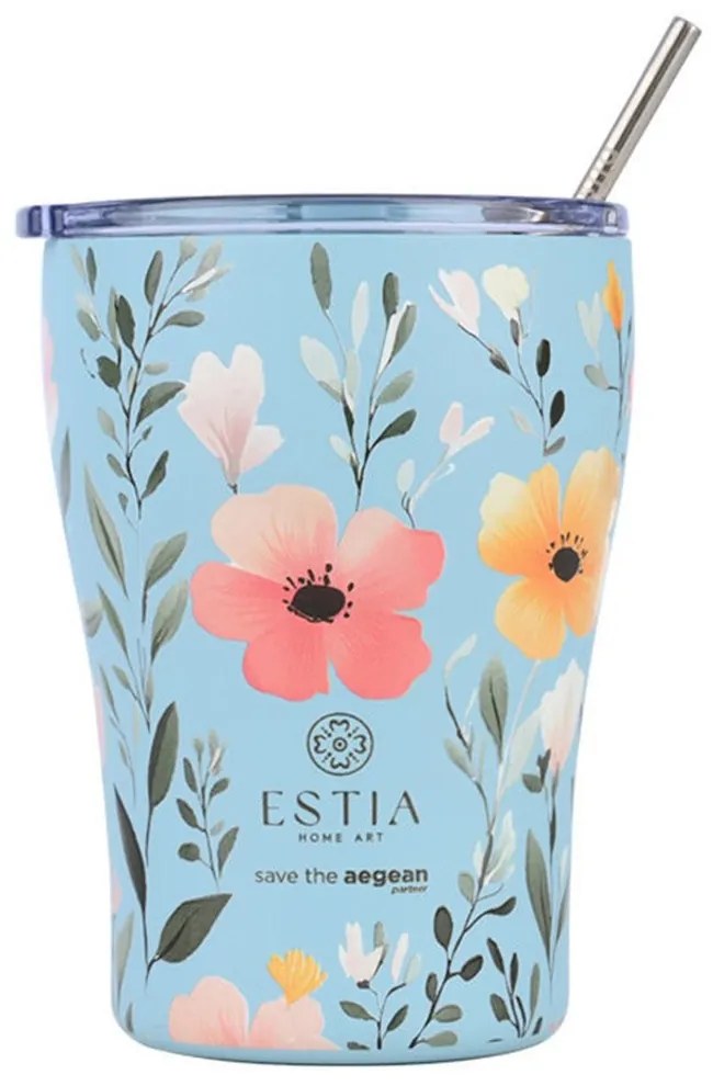 Ποτήρι - Θερμός Με Καλαμάκι Sky Garden Save The Aegean 01-31695 350ml Light Blue-Multi Estia
