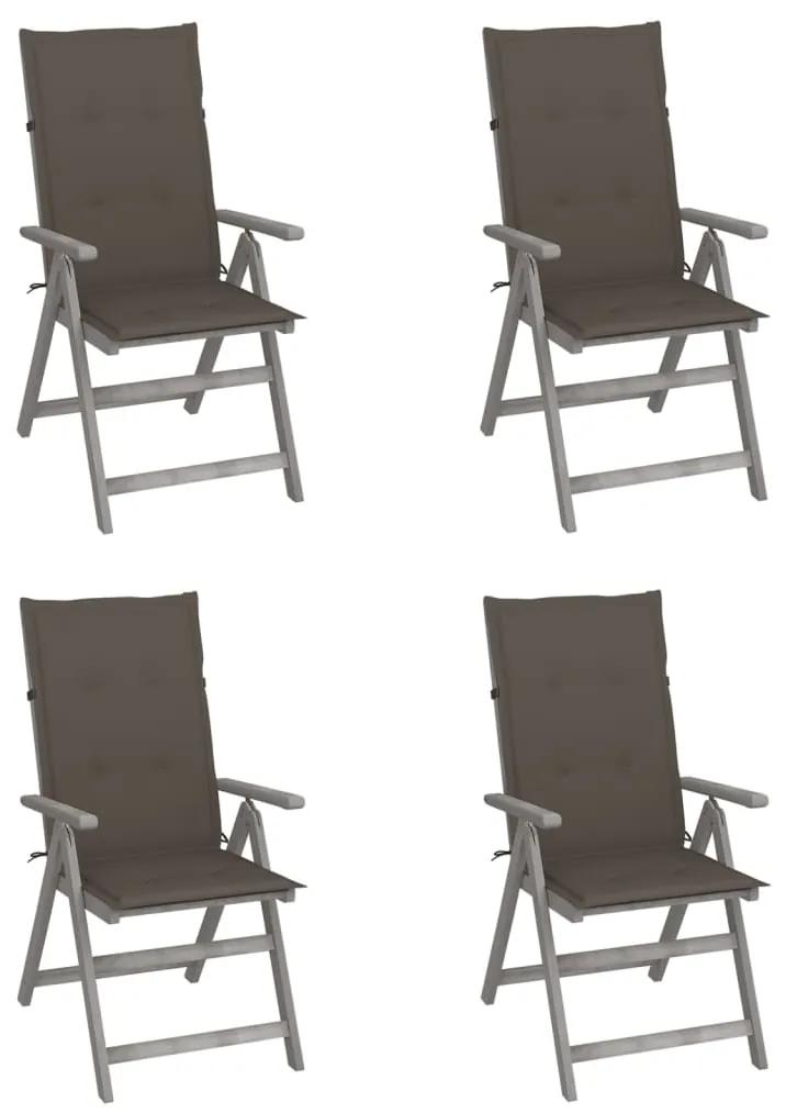 3065385 vidaXL Καρέκλες Κήπου Ανακλινόμενες 4 τεμ. Ξύλο Ακακίας με Μαξιλάρια Γκρι, 1 Τεμάχιο