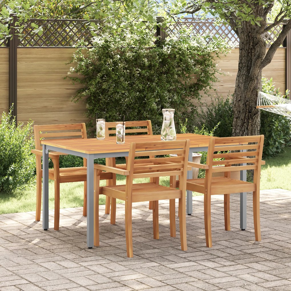 vidaXL Τραπέζι Κήπου 150x90x75 εκ από Στερεό Δρυ και Μέταλλο
