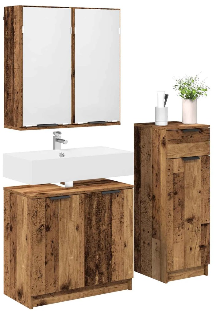 vidaXL Σετ Επίπλων Μπάνιου 3 pcs Παλιό ξύλο Επεξεργασμένο ξύλο