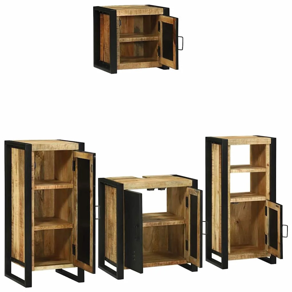 vidaXL Σετ Επίπλων Μπάνιου με ράφι 4 pcs Καφέ Στερεό ξύλο μάνγκο