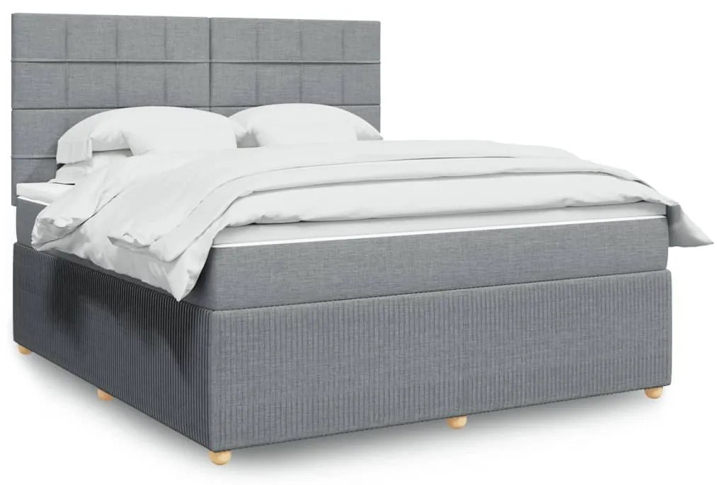 Κρεβάτι Boxspring με Στρώμα Ανοιχτό Γκρι 180x200 εκ. Υφασμάτινο