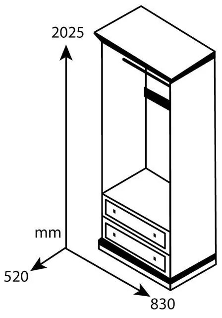 Ντουλάπα ρούχων δίφυλλη Mozart χρώμα καρυδί 83x52x202,5εκ 83x52x202.5 εκ.